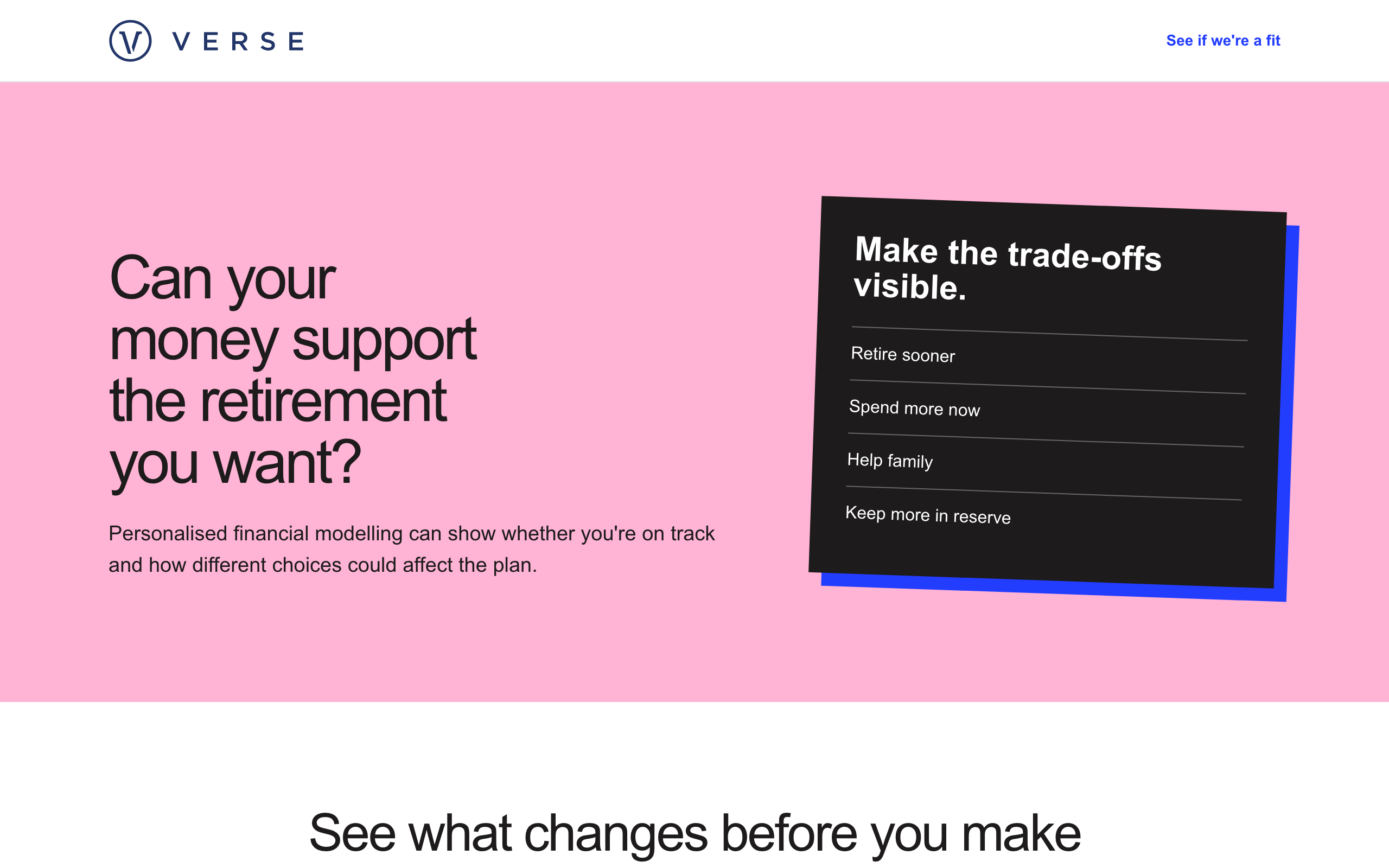 Landing page preview for Verse Wealth